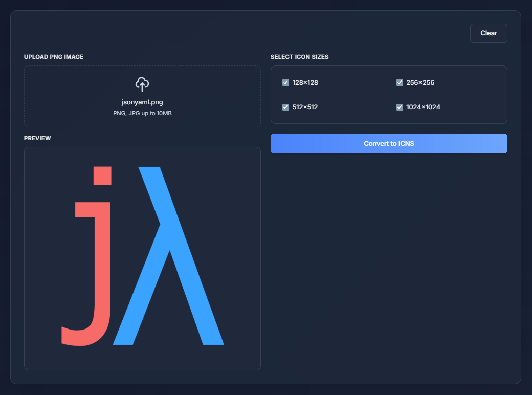 ICNS Sizes preview all sizes